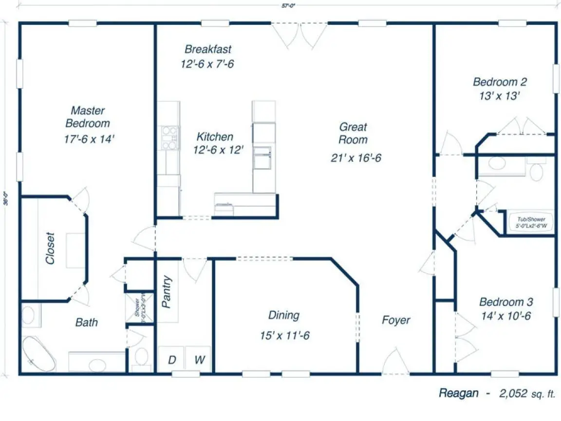 30x50 Barndominium floor plan Example