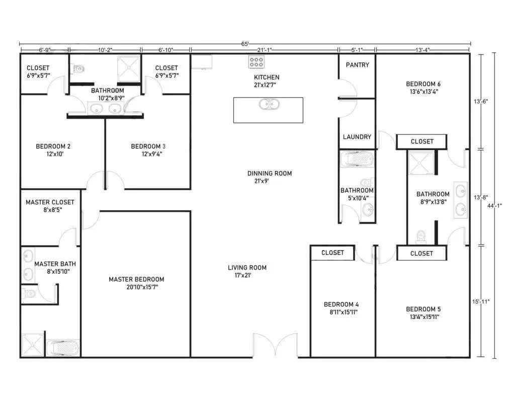 6 Bedroom Barndominium Floor Plans Example 8-Plan 088