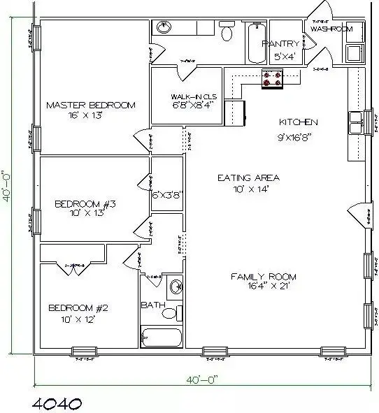 3 Bedroom Barndominium Floor Plans Example 1-Plan 067