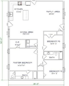 3 Bedroom Barndominium Floor Plans Example 2-Plan 068