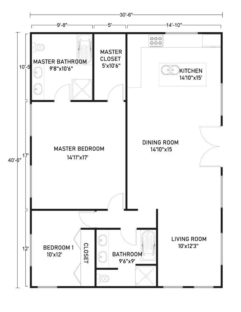 30x40 Barndominium Example 3-Plan 033
