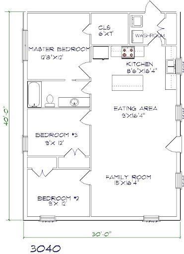 30x40 Barndominium Example 4-Plan 034