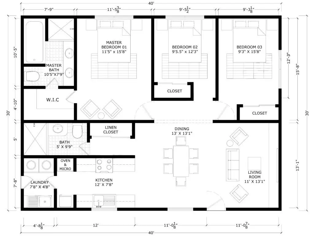 30x40 Barndominium Example 7-Plan 040