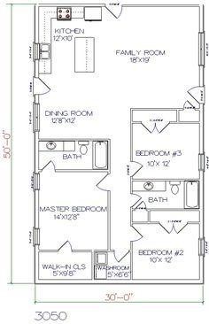 30x50 Barndominium floor plan Example