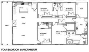 4 Bedroom Barndominium Floor Plans Example 4-Plan 075
