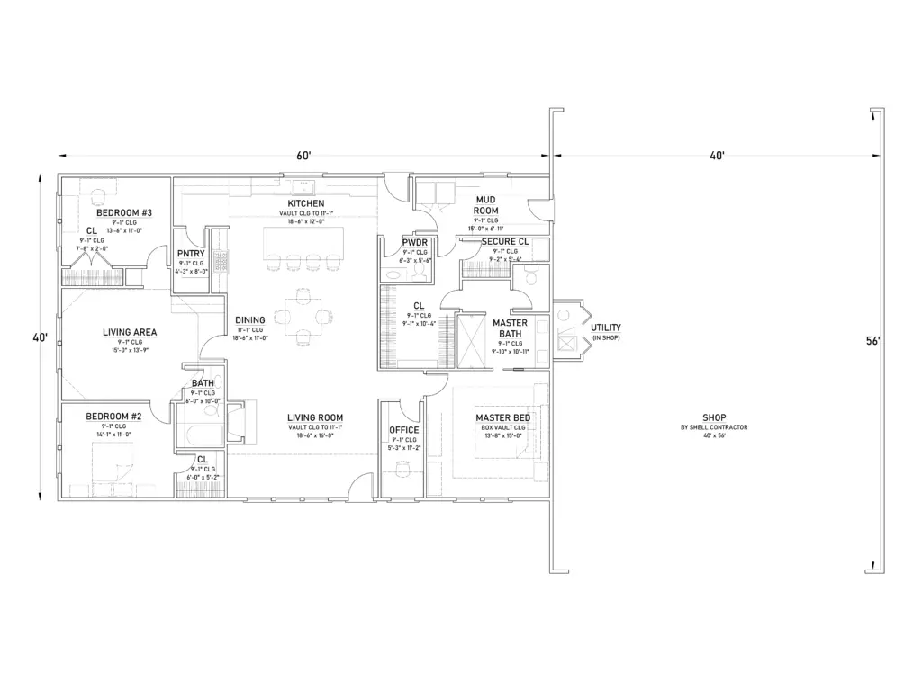 40x60 Barndominium floor plan