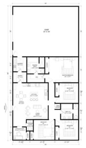 40x80 Barndominium Floor Plans With Shop Example 2- Plan 002