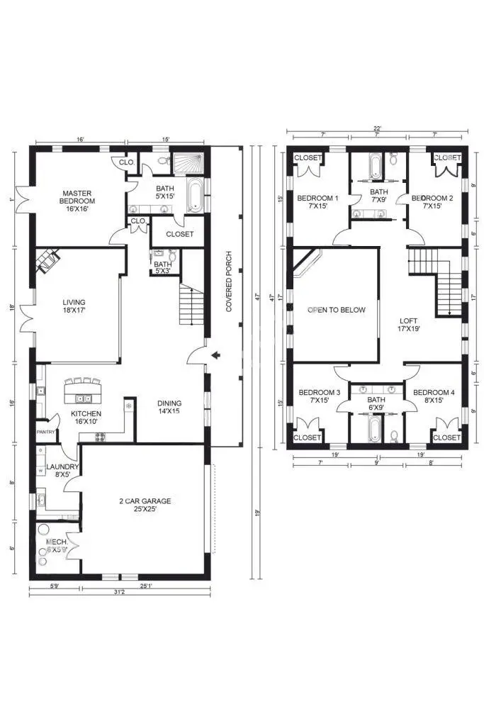 5 Bedroom Barndominium Floor Plans Example 2-Plan 077