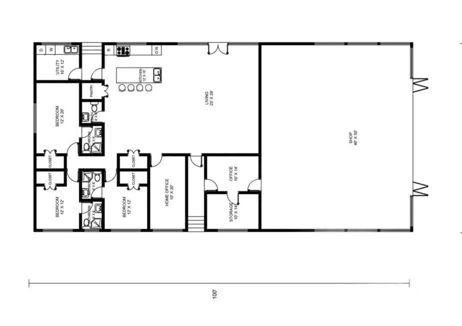 50x100 Barndominium floor plan Example 1-Plan 046
