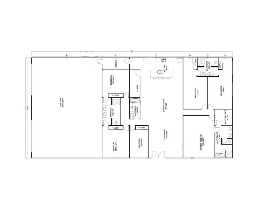 50x100 Barndominium Example 4-Plan 049