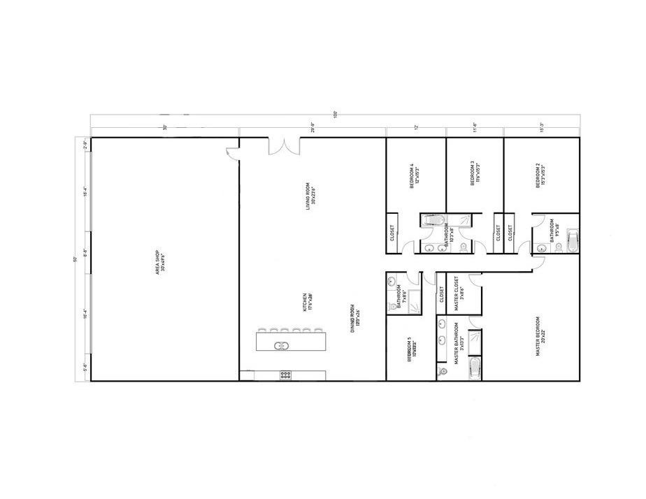 50x100 Barndominium Example 5-Plan 050