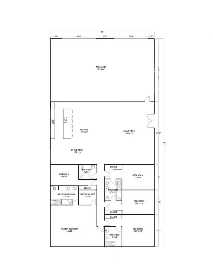 50x100 Barndominium Floor Plans- 102