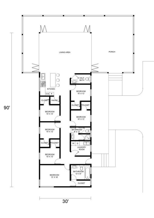6 Bedroom Barndominium Floor Plans Example 1-Plan 081