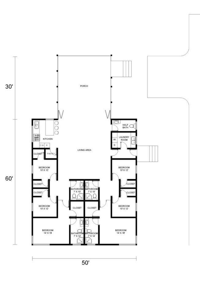6 Bedroom Barndominium Floor Plans Example 2