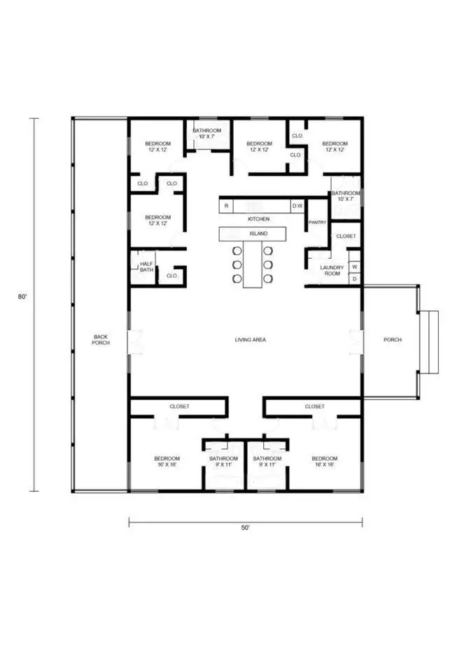 6 Bedroom Barndominium Floor Plans Example 7-Plan 087