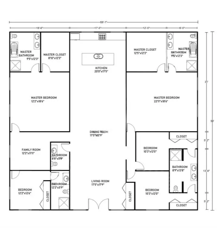 Barndominium Floor Plans With 2 Master Suites Example 3-Plan 057