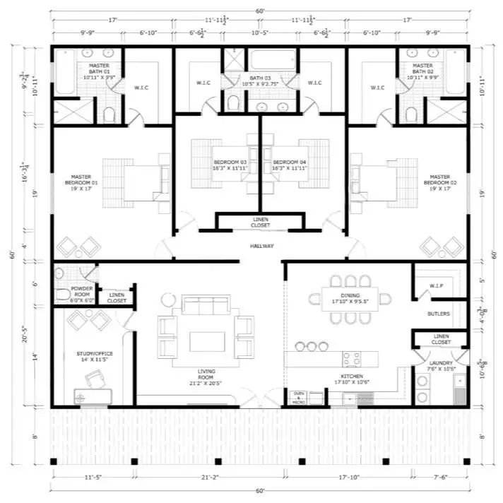 Barndominium Floor Plans With 2 Master Suites Example 4-Plan 058