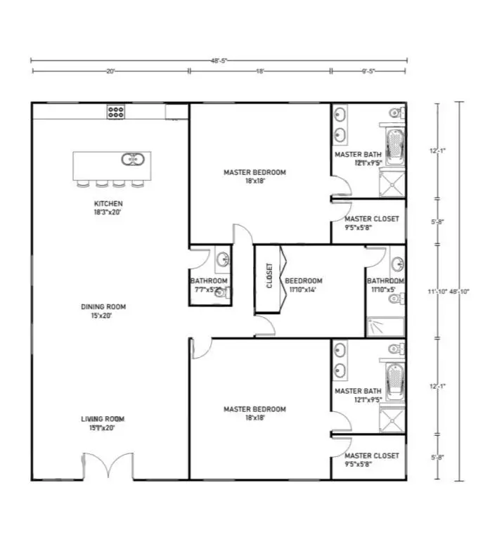 Barndominium Floor Plans With 2 Master Suites Example 5-Plan 05