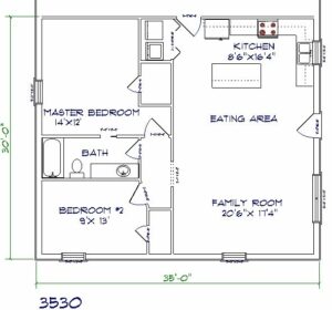 Barndominium Floor Plans with 1 Bathroom- 112