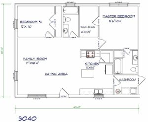 Barndominium Floor Plans with 2 Bedrooms- 107