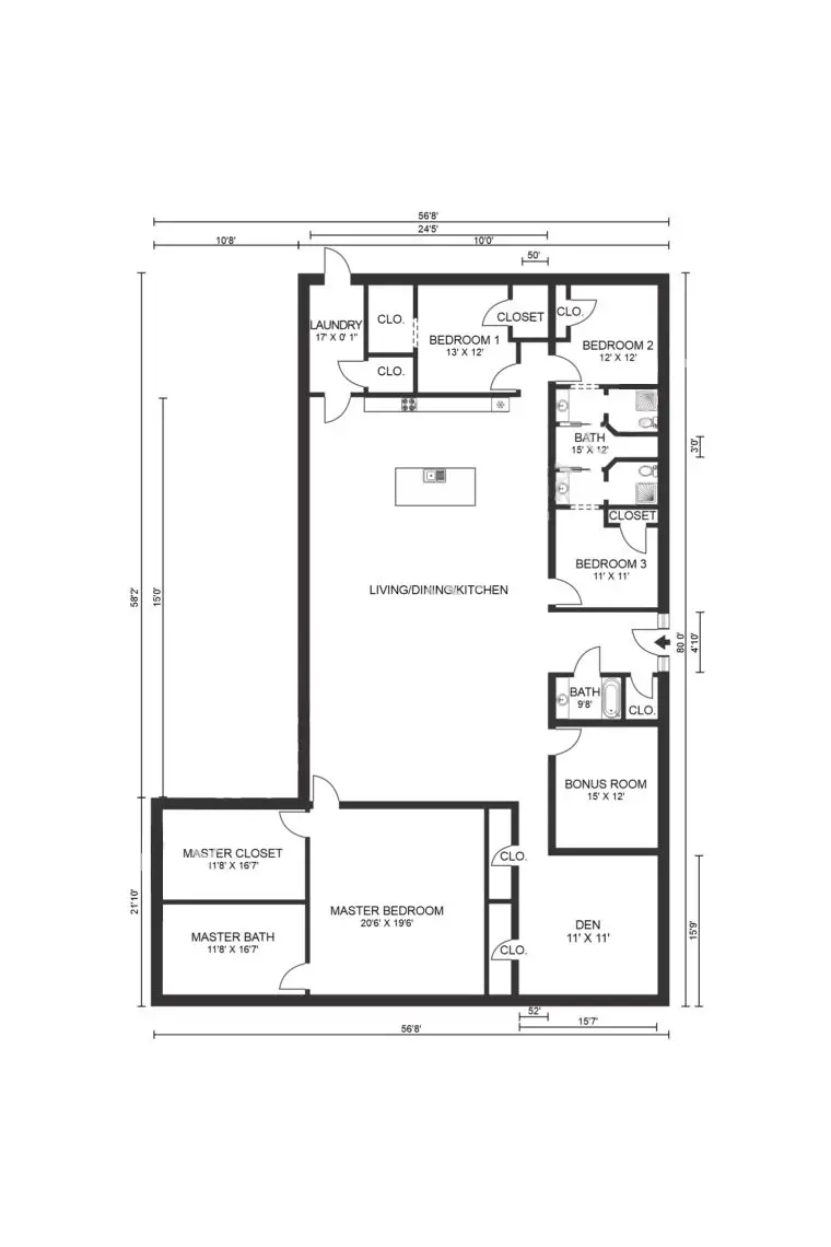 Barndominium Floor Plans with 4 Bedrooms- 109