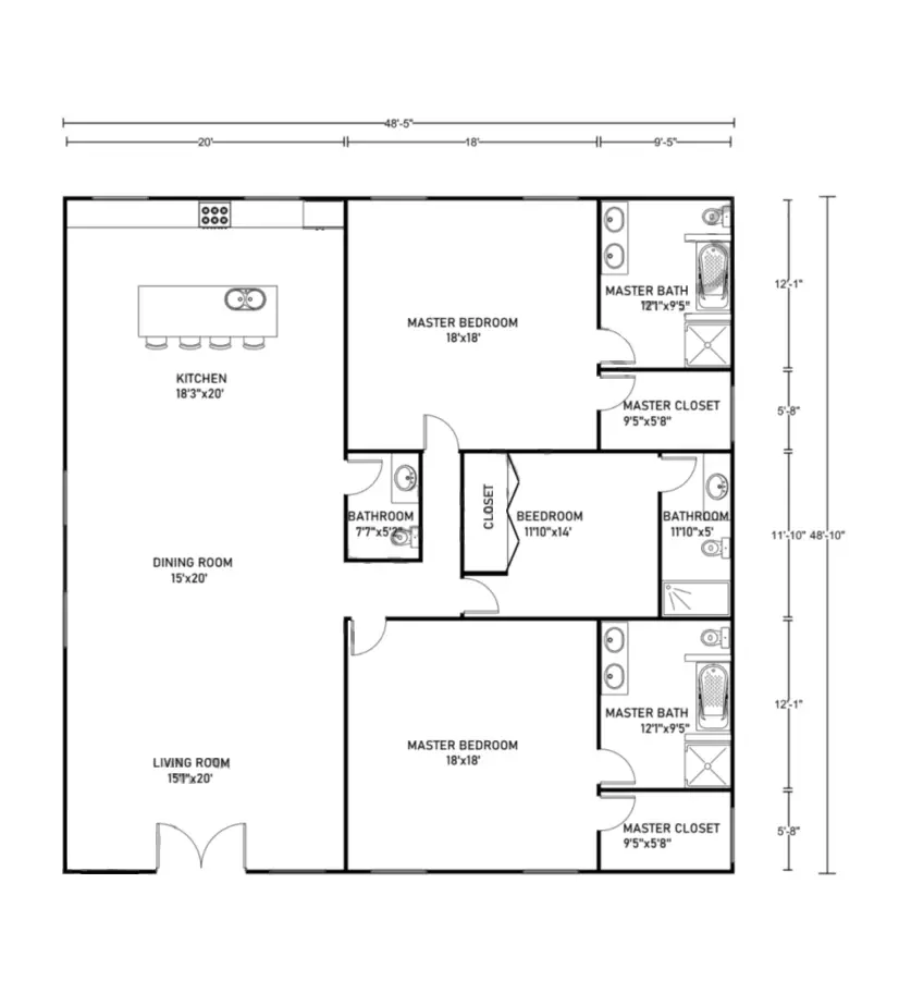 Barndominium Floor Plans with Master Suite- 106