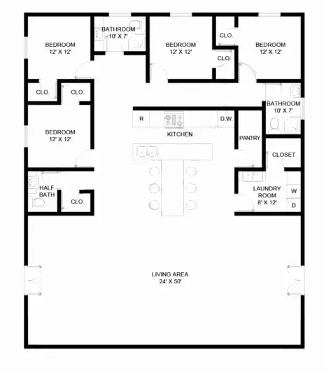 4 bedroom barndominium plans Example-3 Plan-124