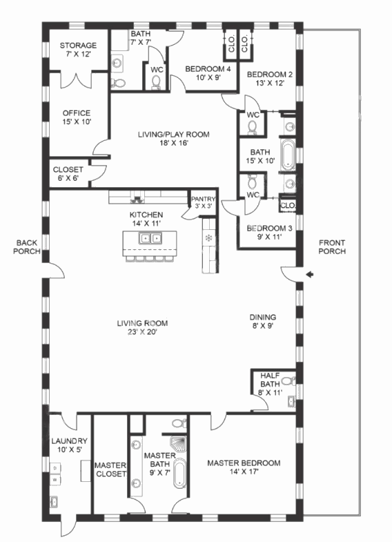 4 bedroom barndominium plans Example-5 Plan-126