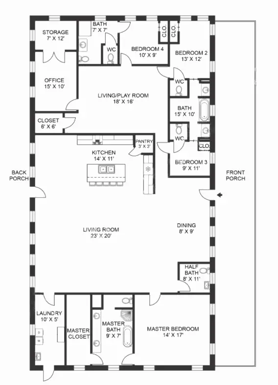 4 bedroom barndominium plans Example-5 Plan-126