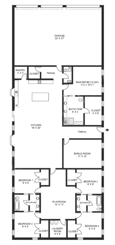 4 bedroom barndominium plans With Garage Example-2 Plan-123