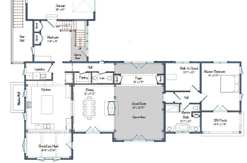 L-Shaped barndominium plan 233