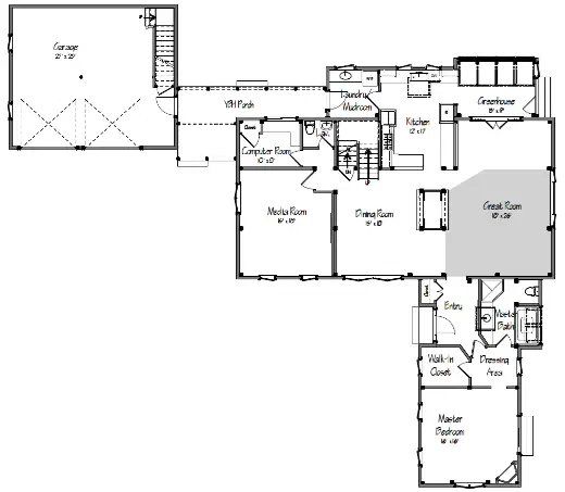 L-Shaped barndominium plan 237