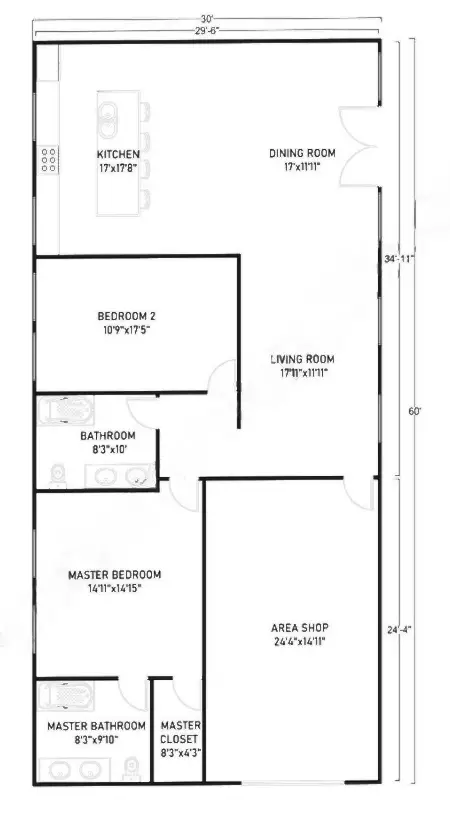 30x60 barndominium floor plans with shop Example 8 –Plan-171