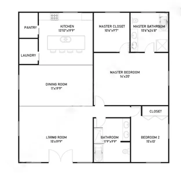 40x40 barndominium floor plan Example 3 –Plan-174