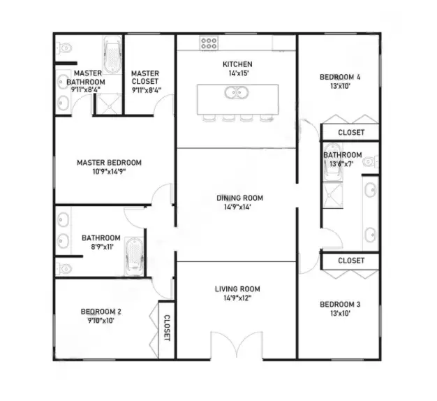 40x40 barndominium floor plan Example 4 –Plan-175