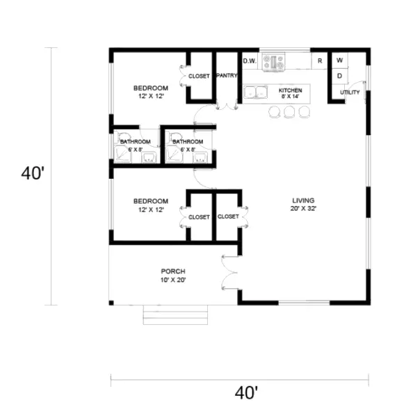 40x40 barndominium floor plan Example 5 –Plan-176