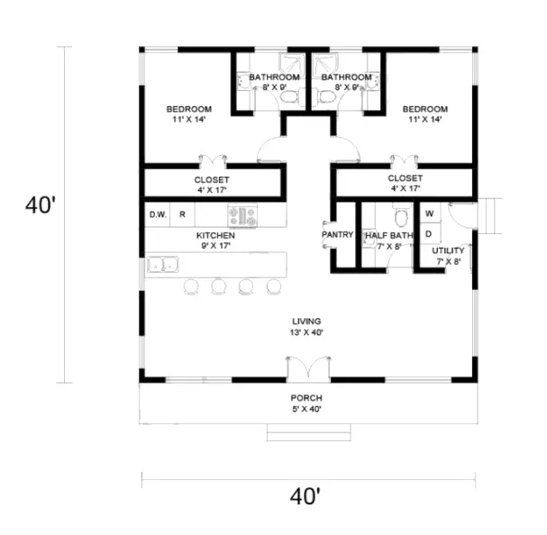40x40 barndominium floor plan Example 6 –Plan-177