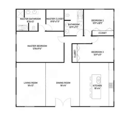 40x40 barndominium floor plan Example 8 –Plan-179