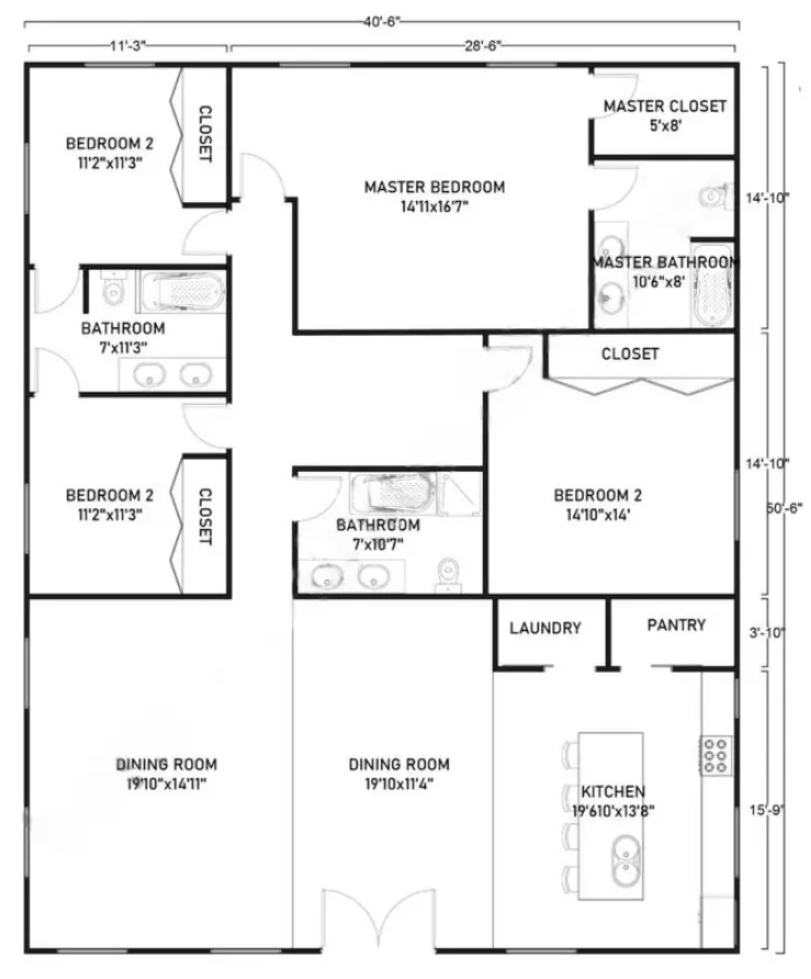 40x50 barndominium floor plan Example 3 –Plan-182