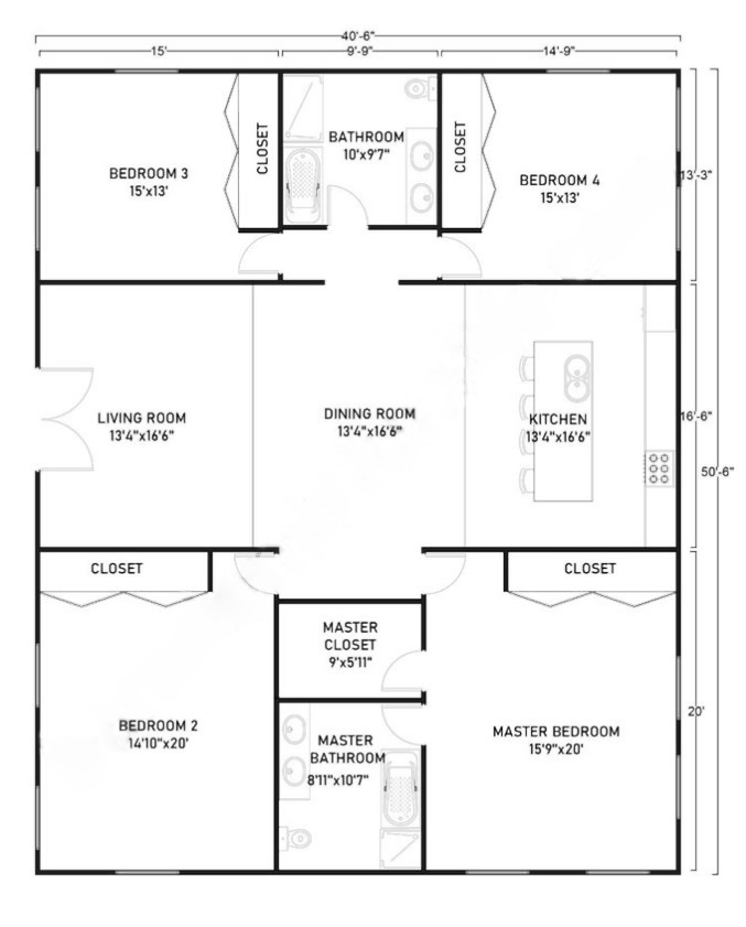 40x50 barndominium floor plan Example 4 –Plan-183