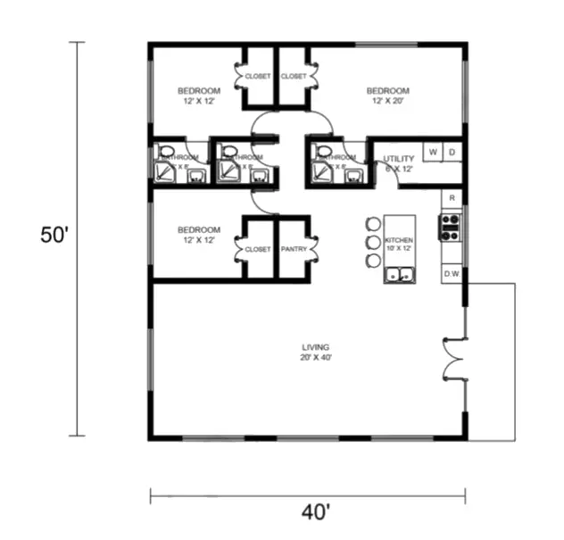 40x50 barndominium floor plan Example 5 –Plan-184