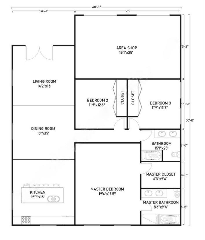40x50 barndominium floor plan Example 8 –Plan-187