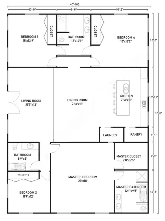 Single Story Barndominium 
Floor Plan