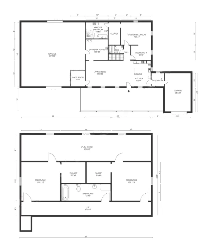 barndominium floor plans with loft Example 3 Plan 190 edited